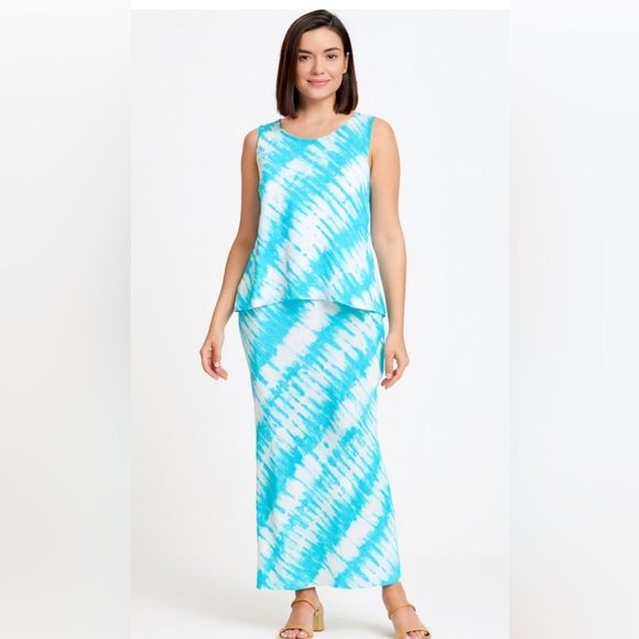Chico’s Size L Dress Blue White Tie Dye Sleeveless Maxi Layered Look - Picture 1 of 10